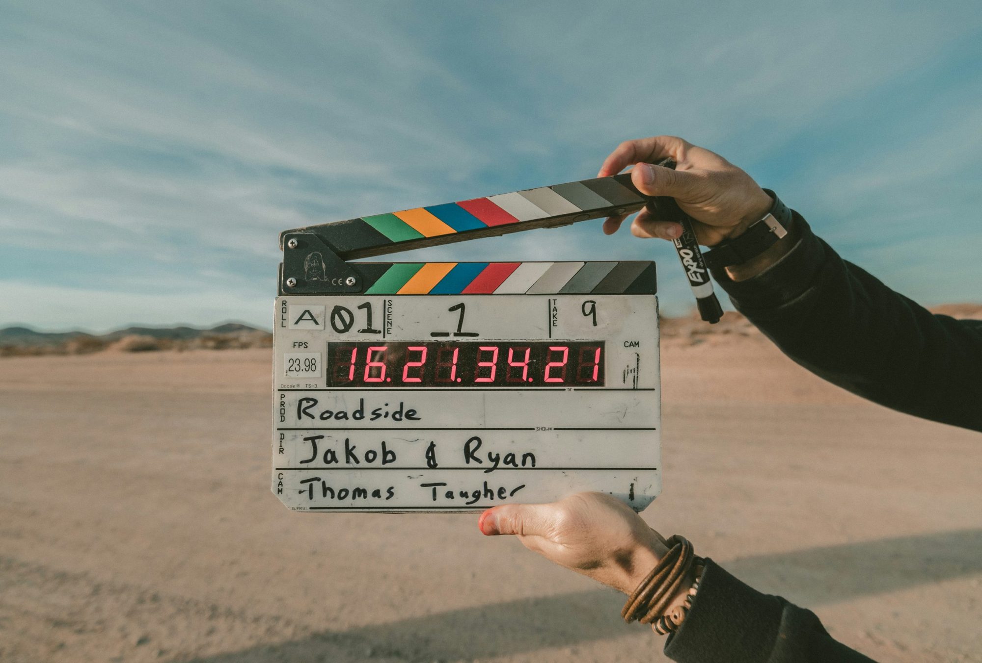 Clapperboard picture on set in a desert