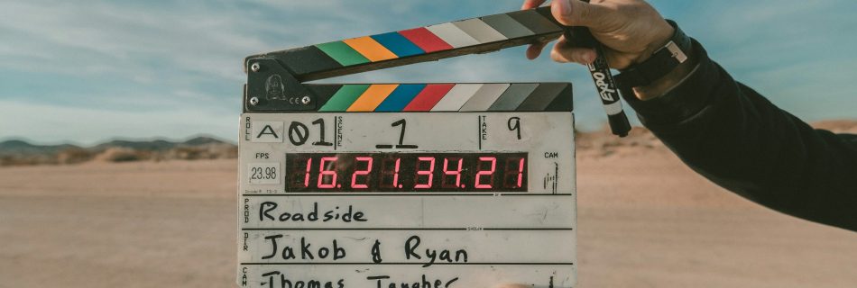 Clapperboard picture on set in a desert